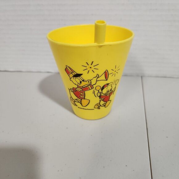 Vintage Disney on Parade Mickey Mouse Donald Duck Plastic Cup W/ 2 Straws - Picture 3 of 8